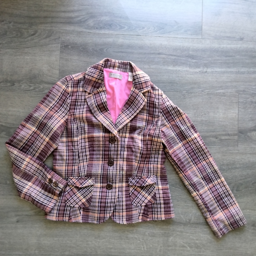 I.E. Relaxed Petite Plaid Blazer Jacket Acrylic Wool Blend Size Medium